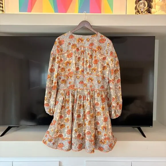 Zimmermann Andie Buttoned Floral Linen Mini Dress Long Sleeve 3 Large - Picture 14 of 16